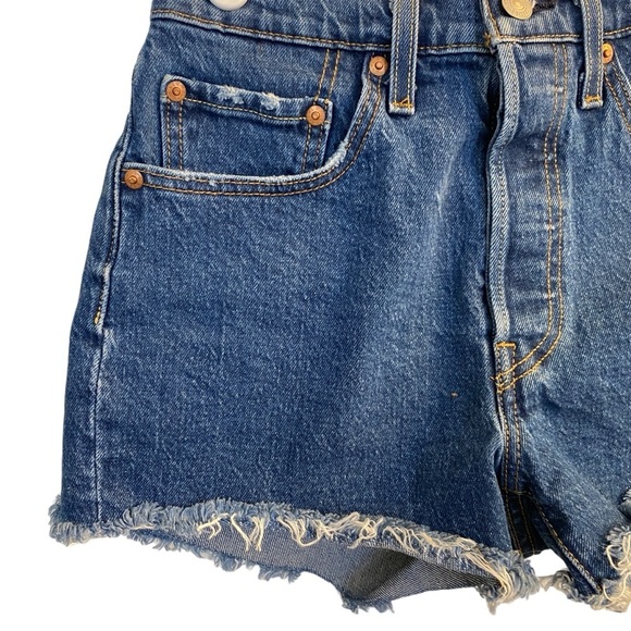 Levi's 501 Premium Denim Blue Cut Off's Medium Wash Jean Shorts Sz 26 - Picture 2 of 11